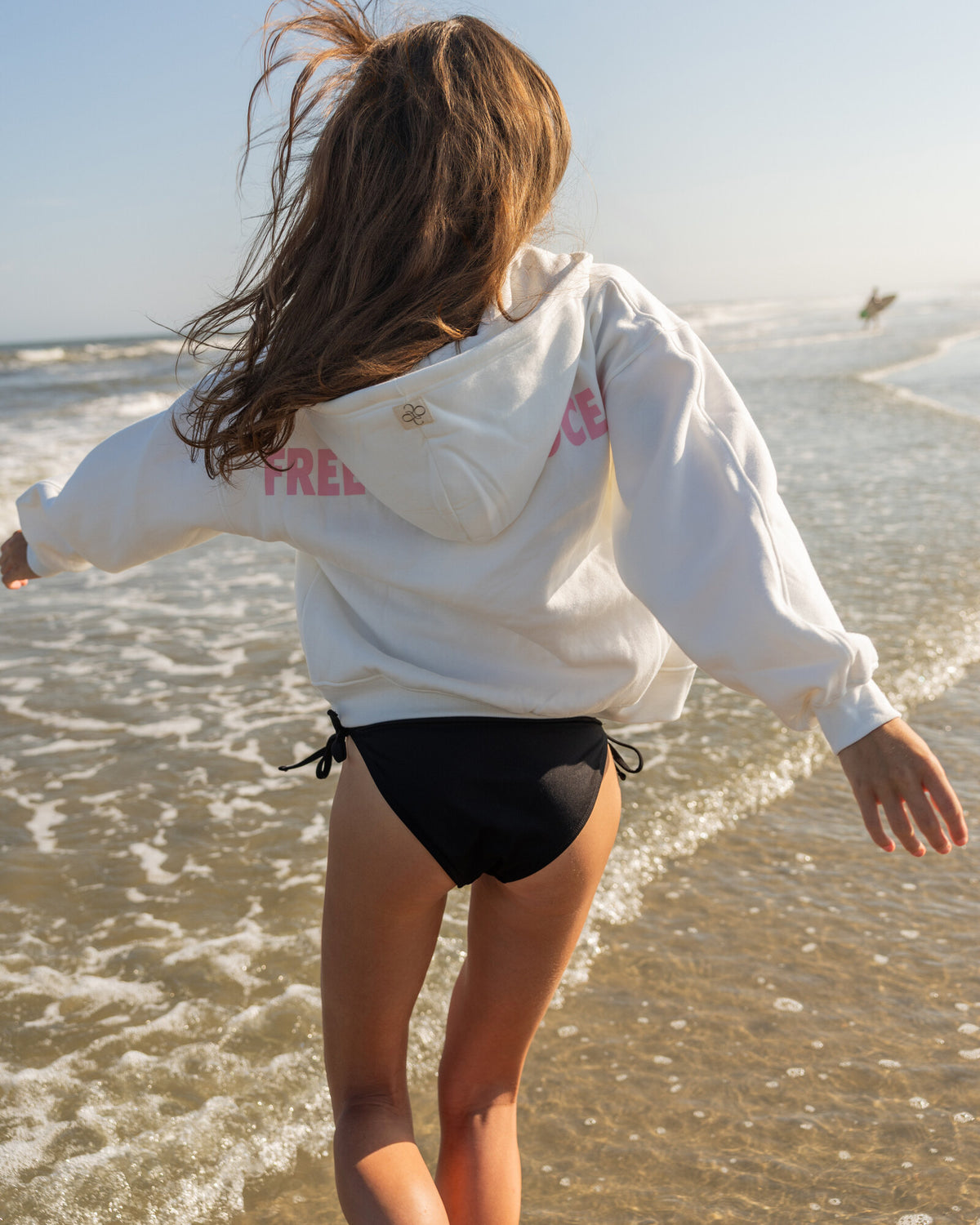 Offsure Full-Zip Hoodie in White Beach, worn on the shoot