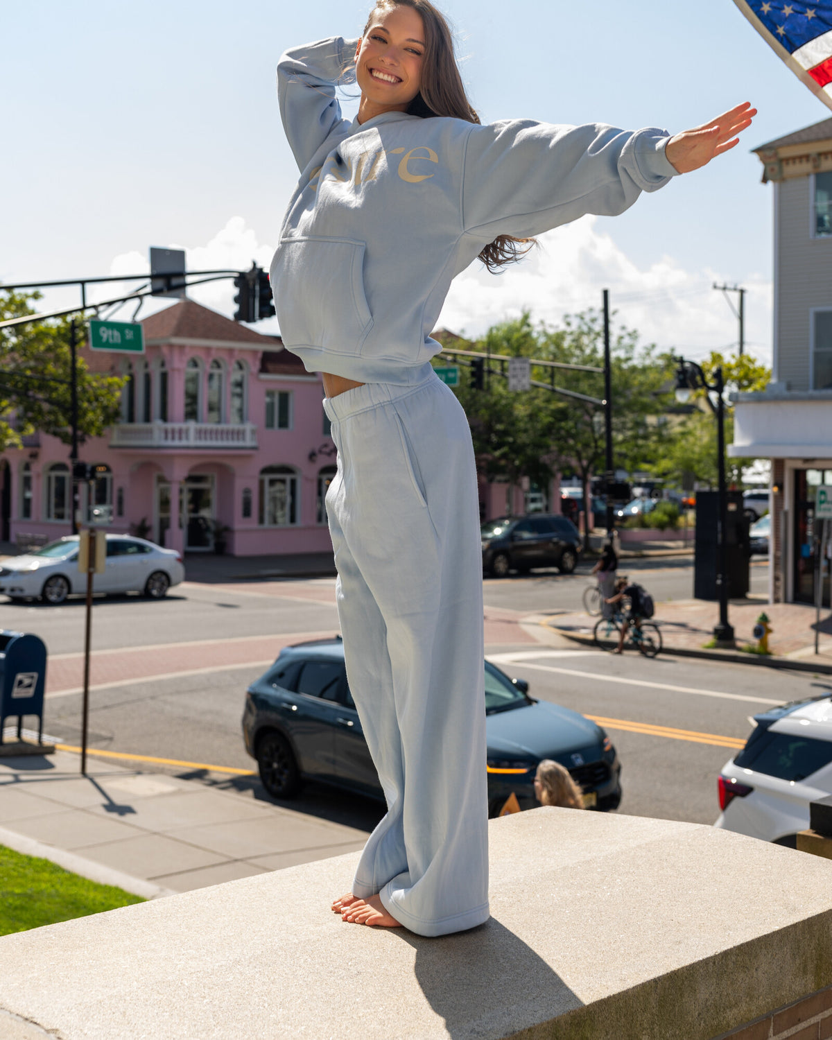 Offsure Wide-Leg Pant in Baby Blue, worn on the shoot