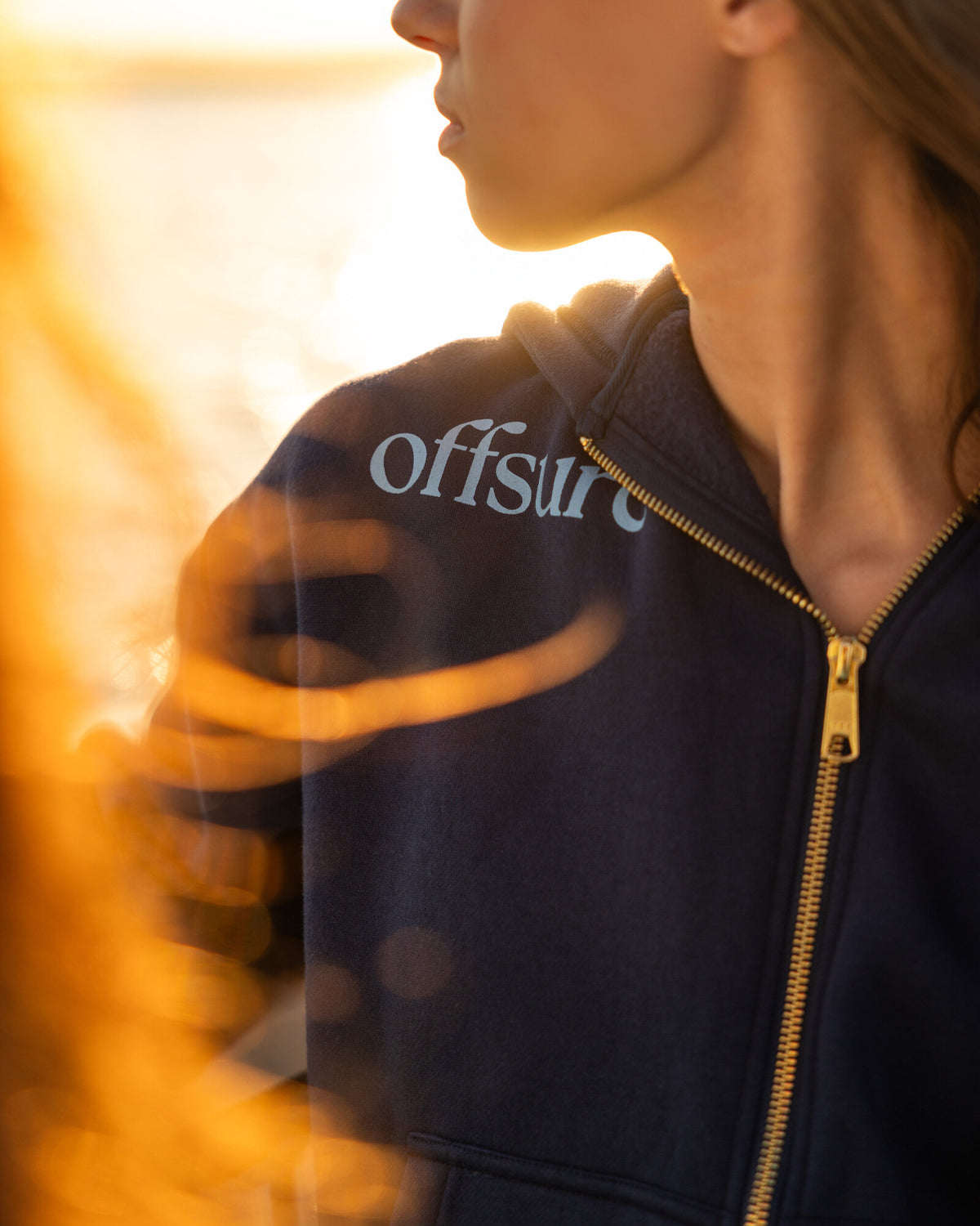 Offsure Full-Zip Hoodie in Navy Coast, worn on the shoot