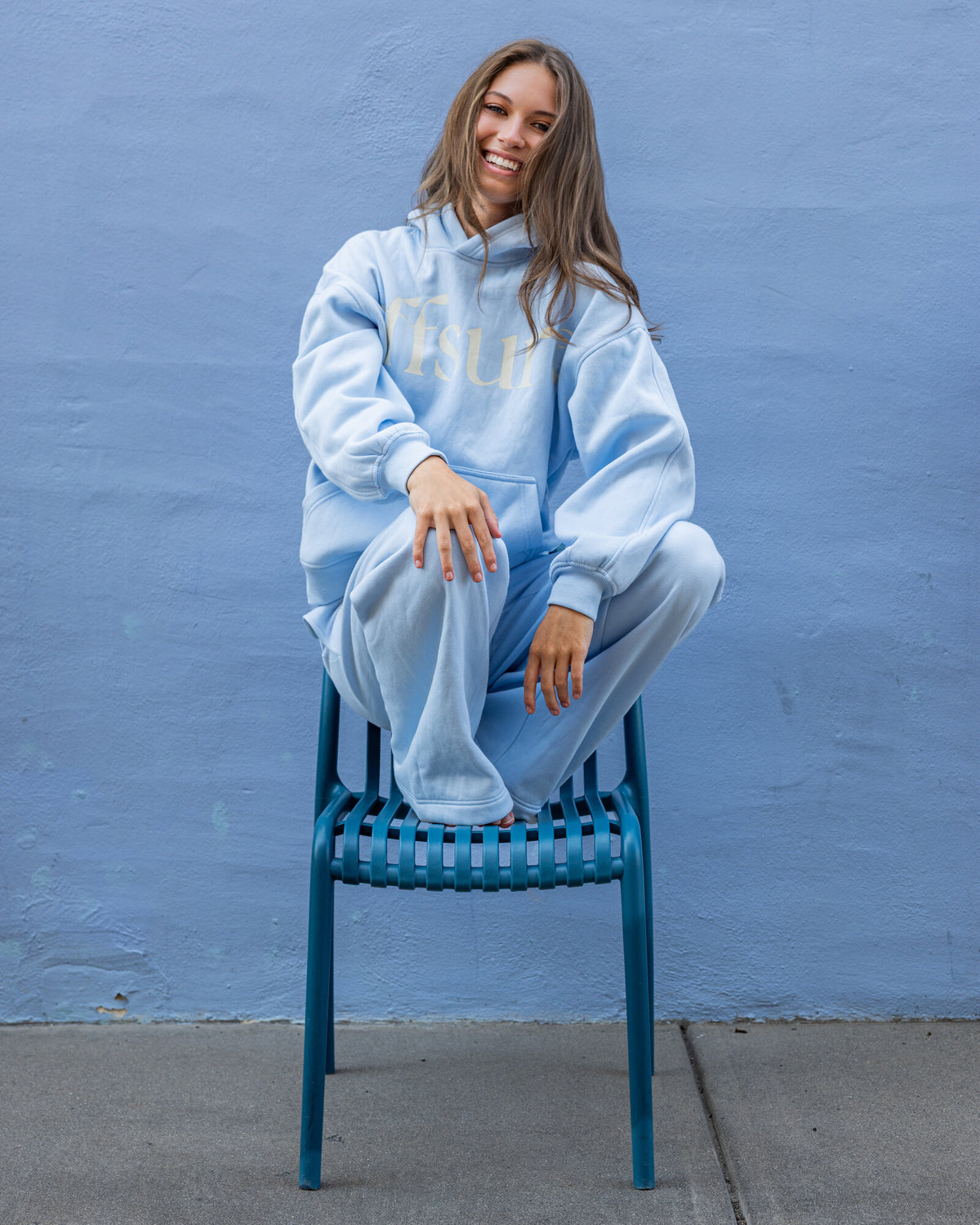 Offsure Wide-Leg Pant in Baby Blue, worn on the shoot