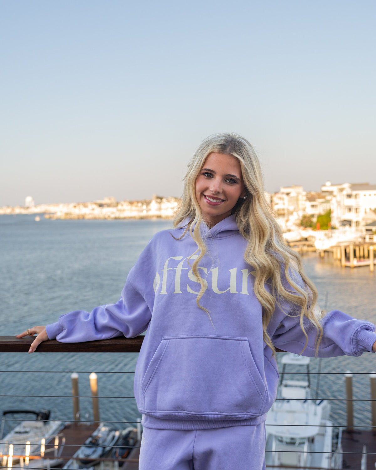 Offsure Print Pullover in Light Purple, worn on the shoot