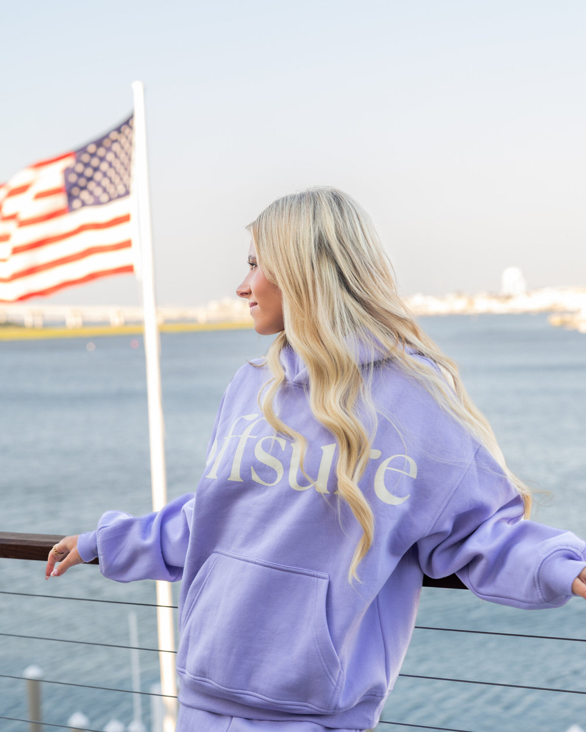 Offsure Wide-Leg Pant in Light Purple, worn on the shoot