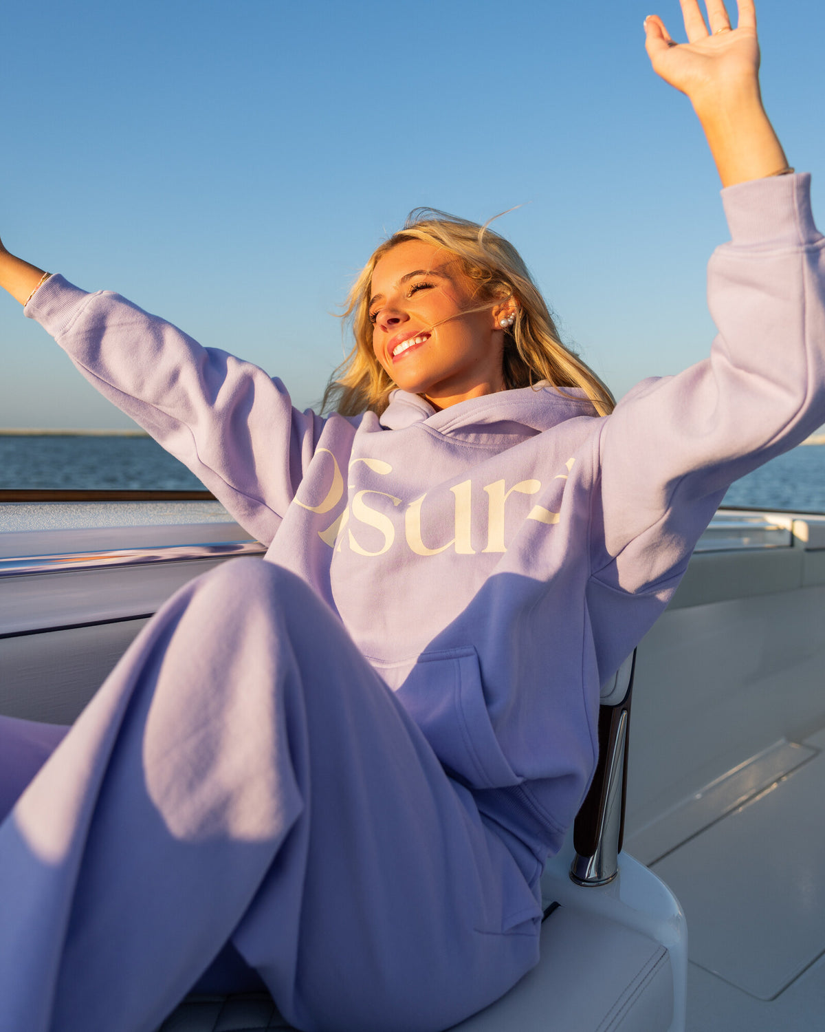 Offsure Wide-Leg Pant in Light Purple, worn on the shoot